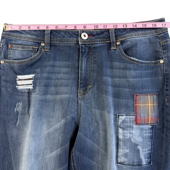 EV1 Jeans Alex Relaxed Vintage Distressed Patchwork Boyfriend Jeans Women’s 14 - Picture 16 of 16